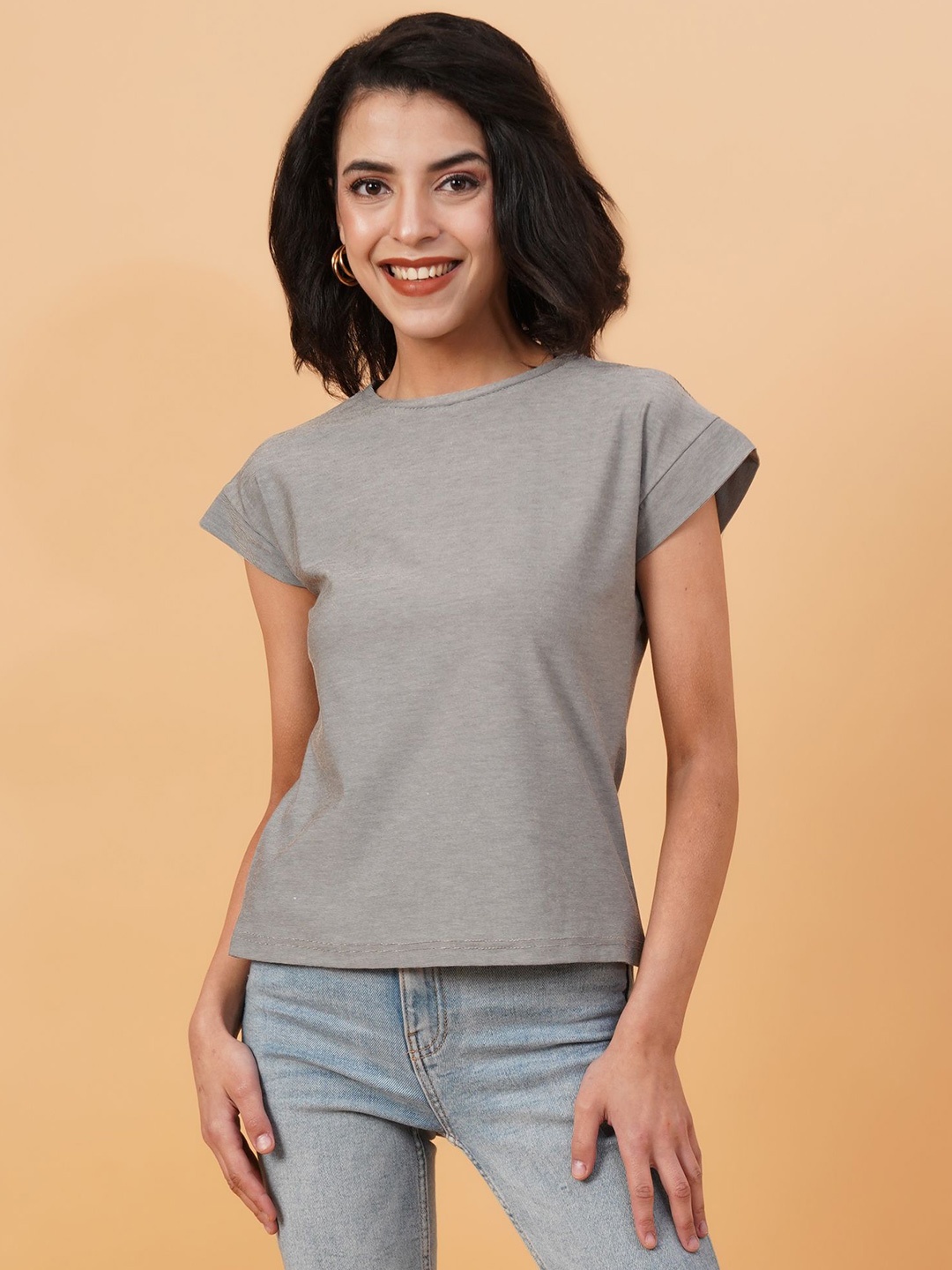 

KOTTY Basics Women Solid Round Neck T-shirt, Grey