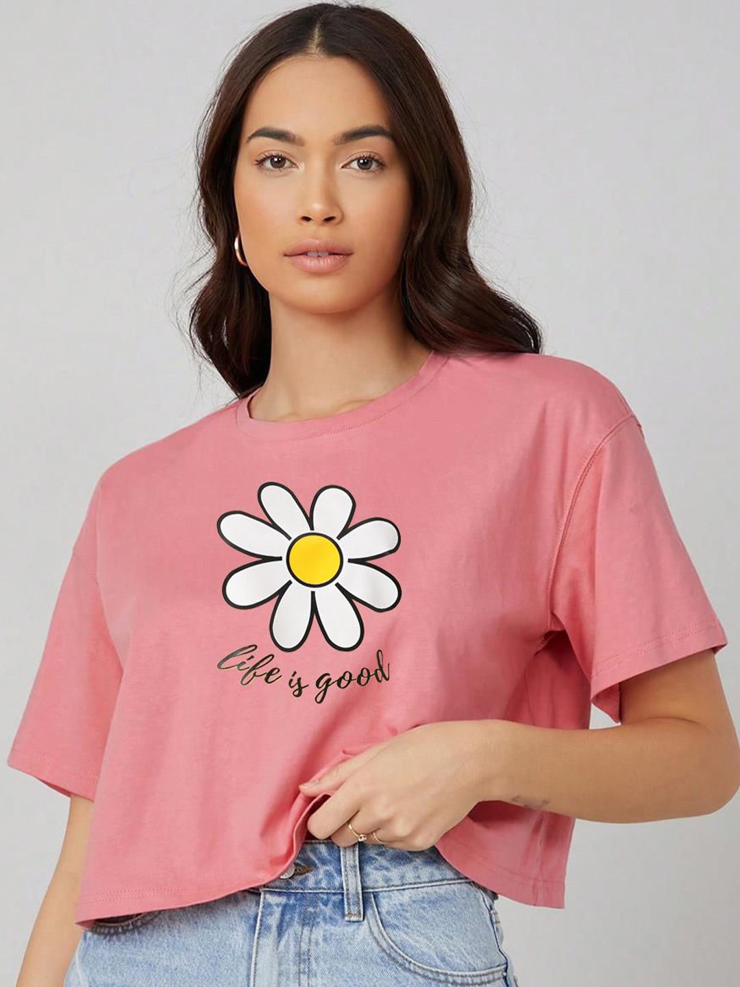 

Kotty Women Graphic Printed Round Neck T-shirt, Pink