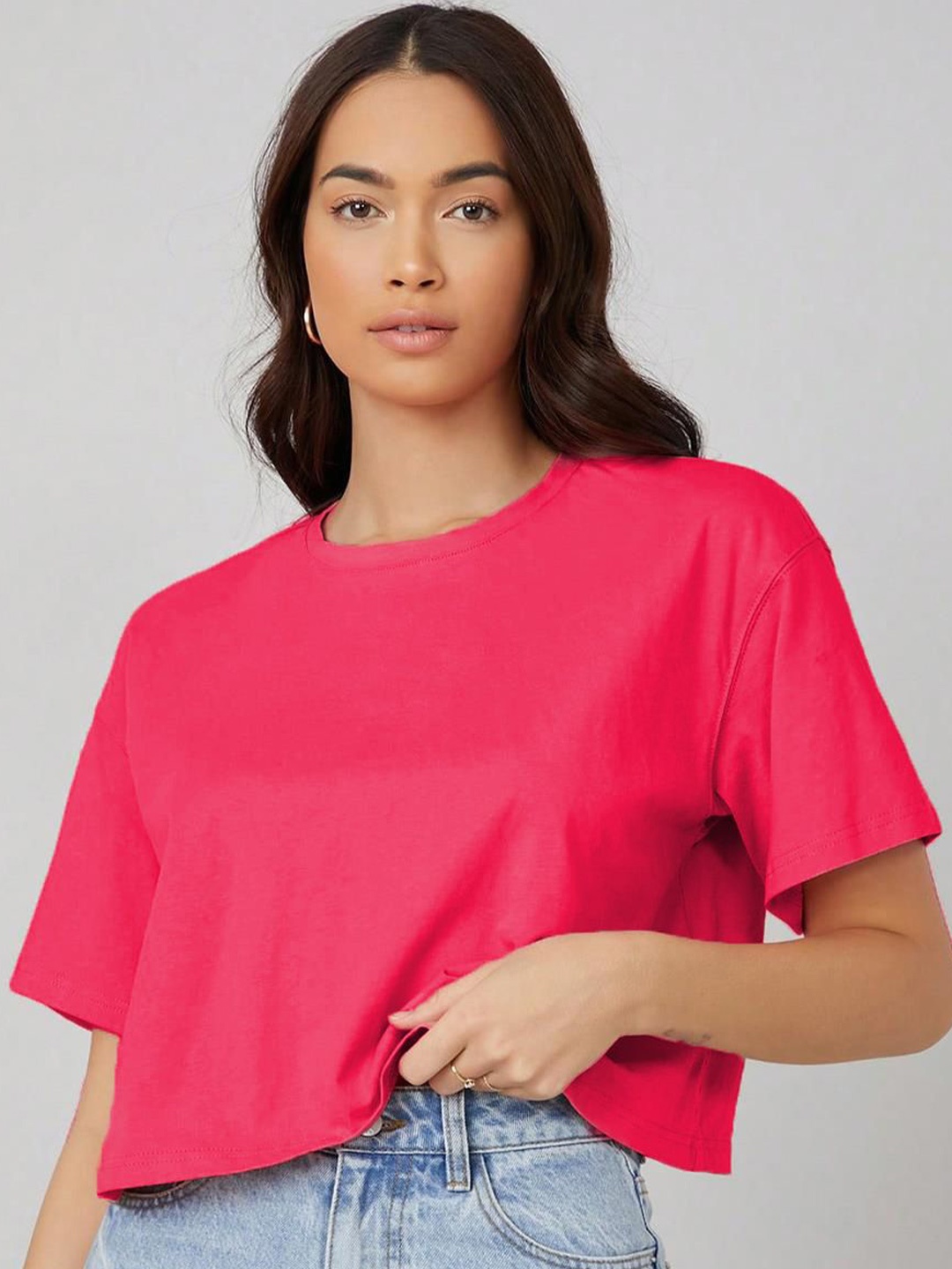 

KOTTY Basics Women Solid Round Neck T-shirt, Pink