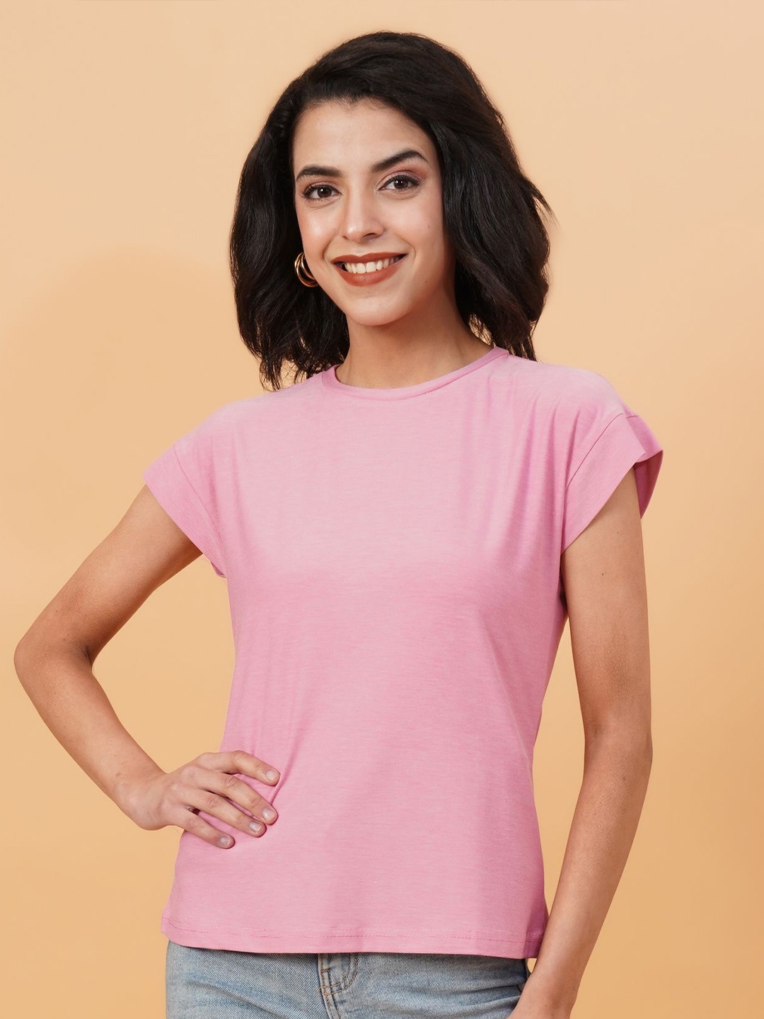 

KOTTY Basics Women Solid Round Neck T-shirt, Pink