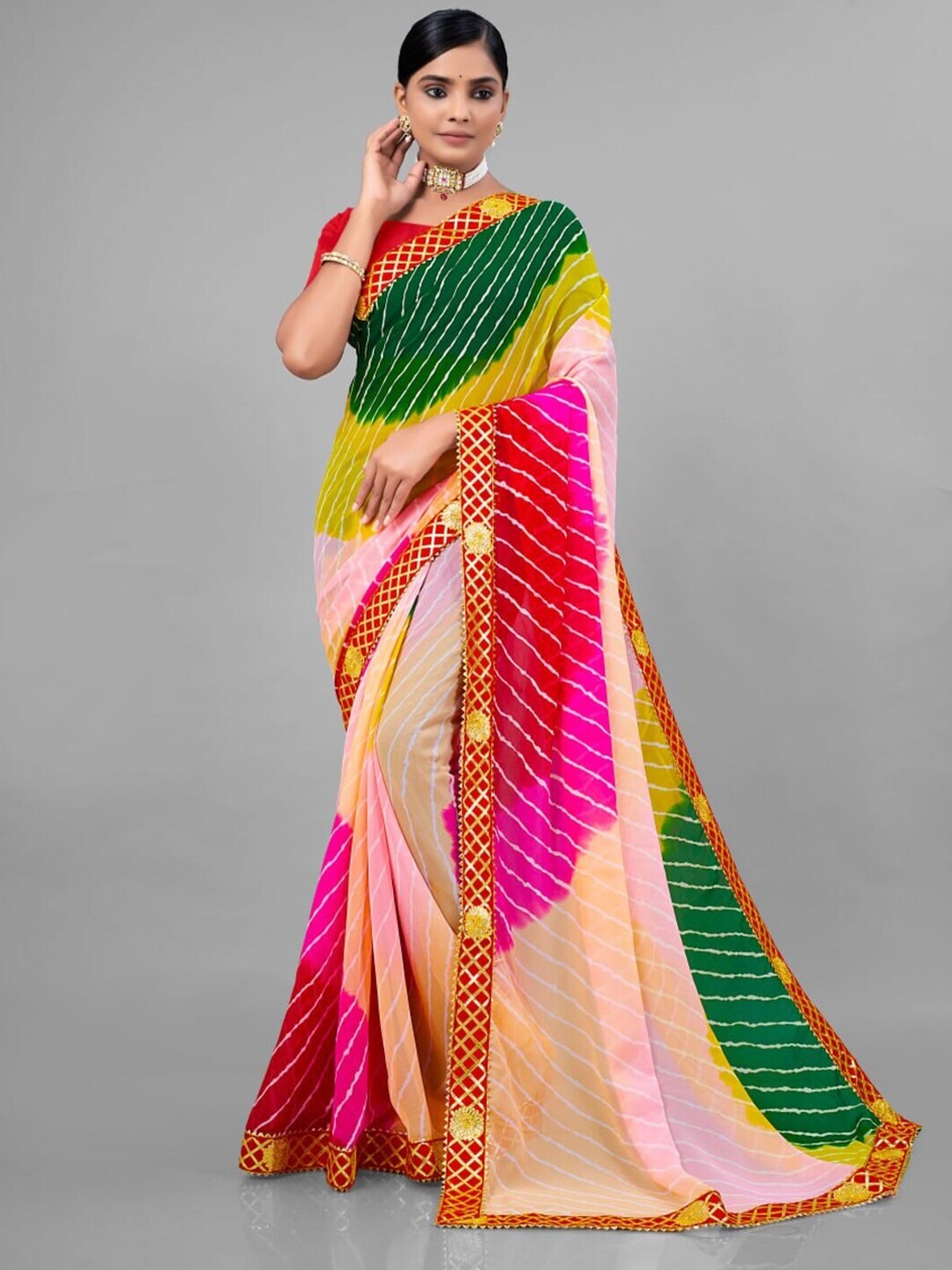 

ASTEYAM Leheriya Gotta Patti Saree, Red