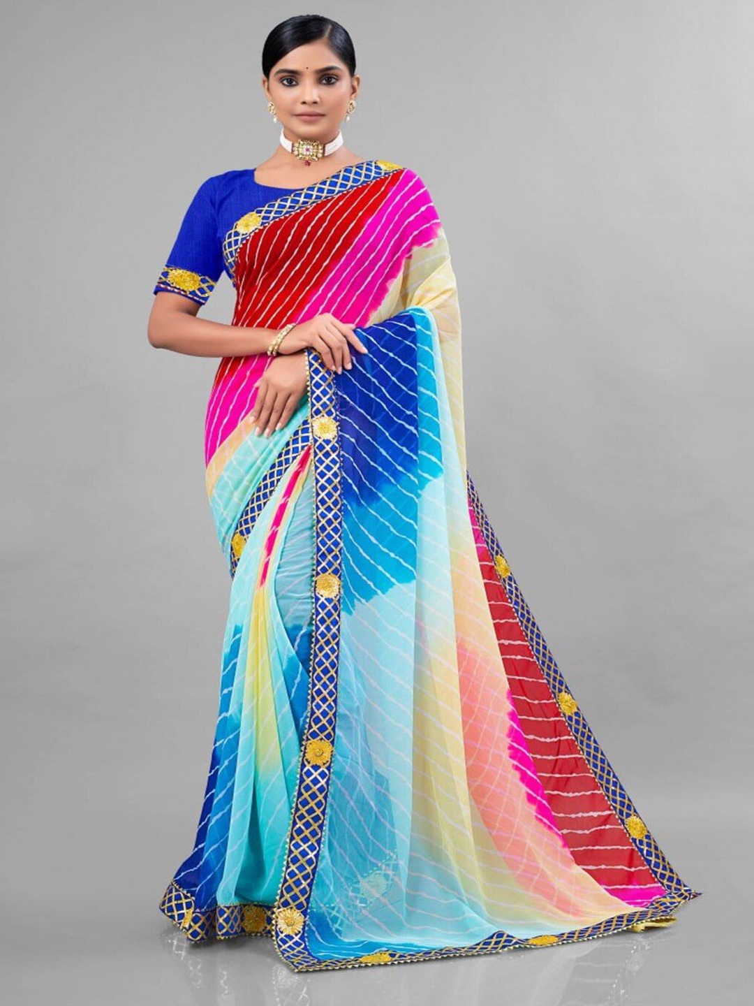 

ASTEYAM Leheriya Gotta Patti Saree, Blue