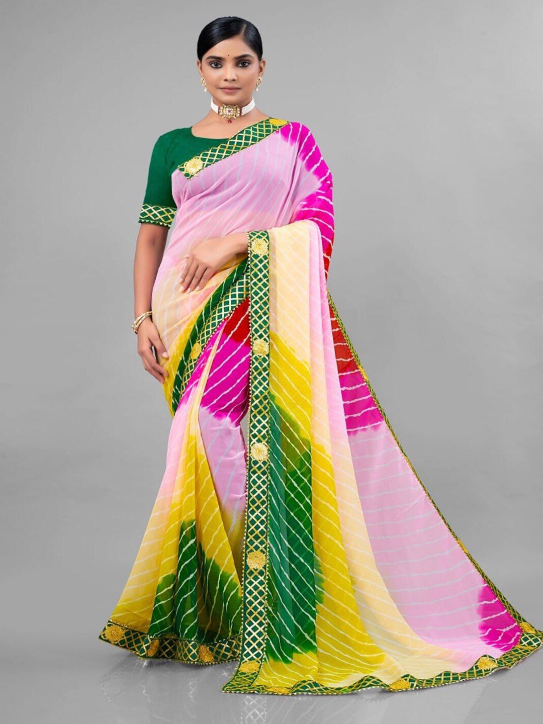 

ASTEYAM Leheriya Gotta Patti Saree, Green