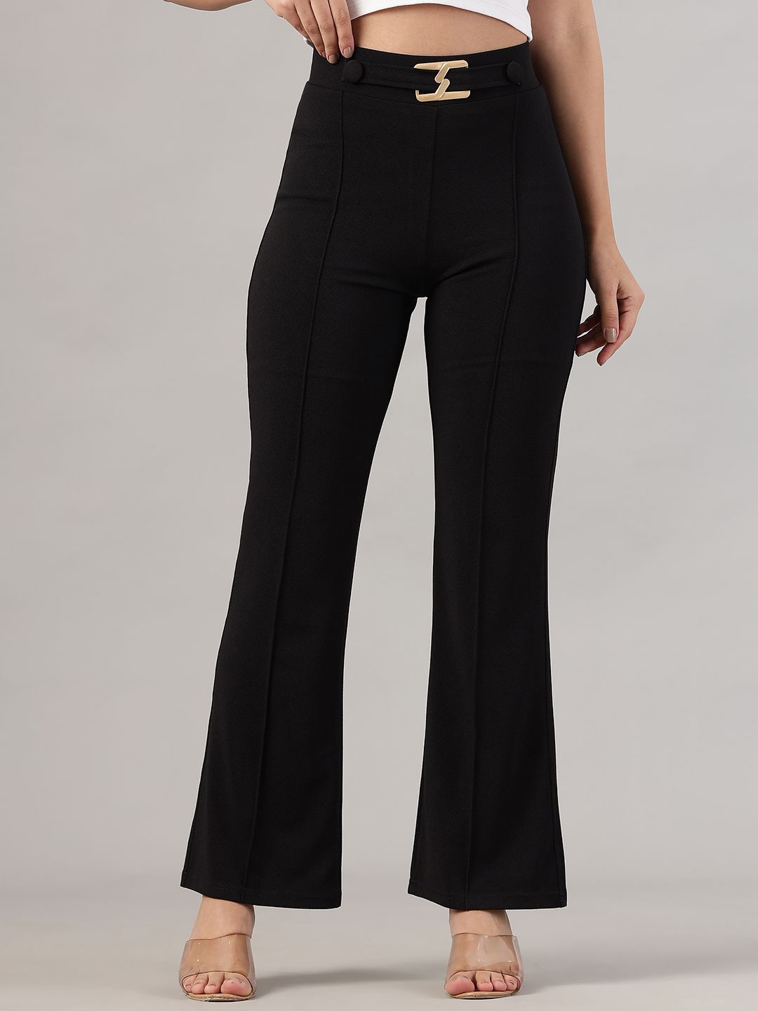 

BAESD Women Skinny Fit High-Rise Easy Wash Trousers, Black