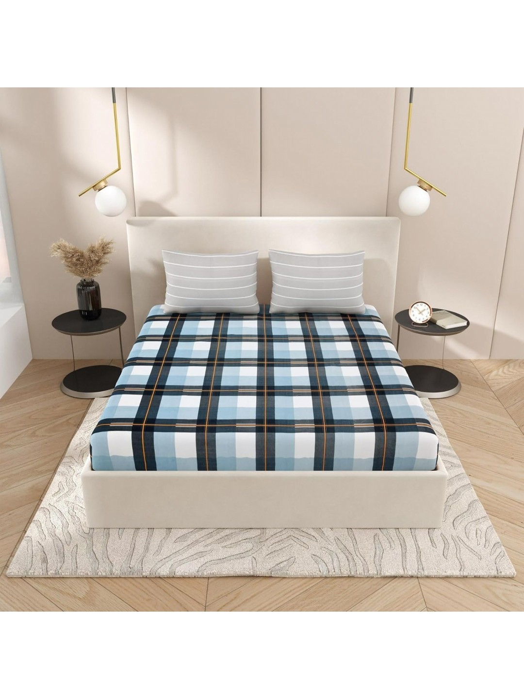 

UrbanArts Blue & White Striped King Bedsheet with 2 Pillow Covers
