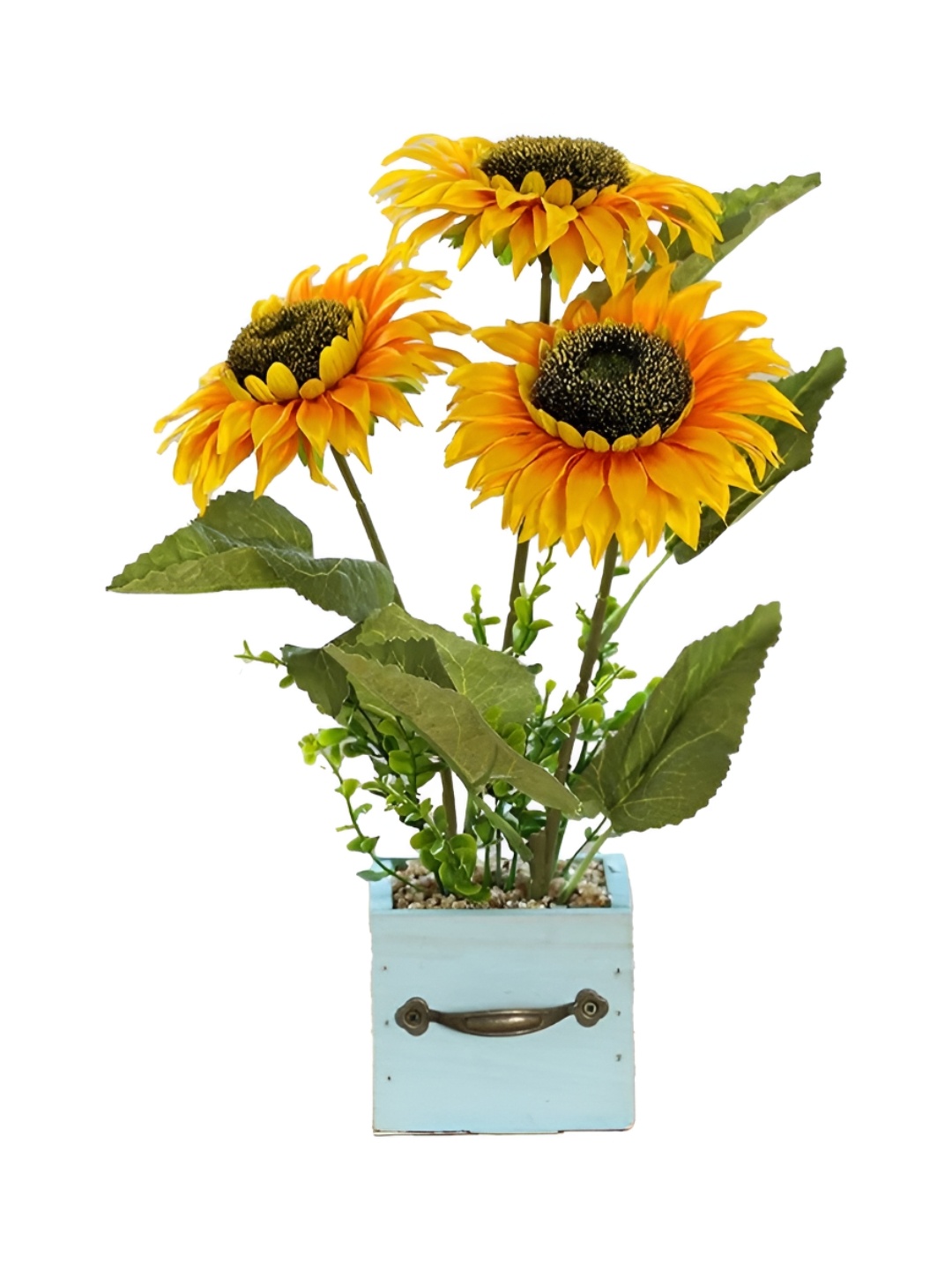 

USHA SHRIRAM Yellow & Green Sunflower Artificial Flower With Pot