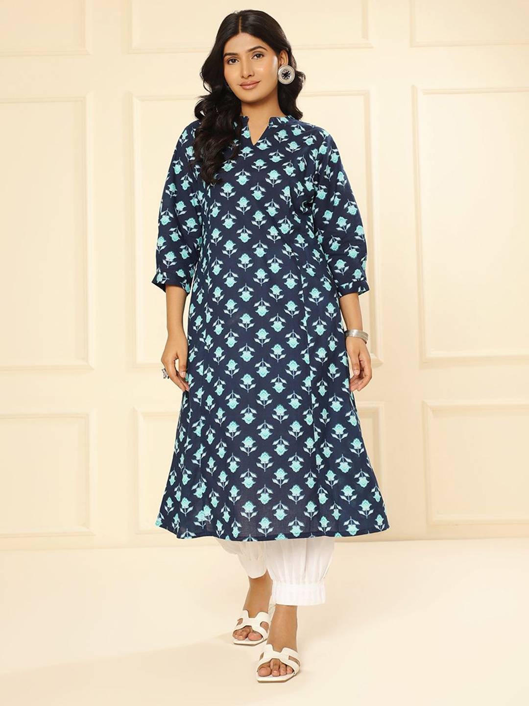 

ARAVALII Printed A-Line Kurta, Blue