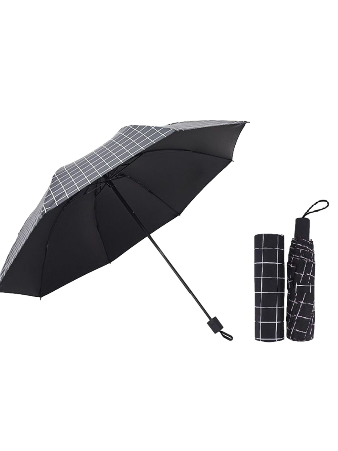 

Alexvyan Checked Rain Sun & UV Protection Automatic Umbrella, Black