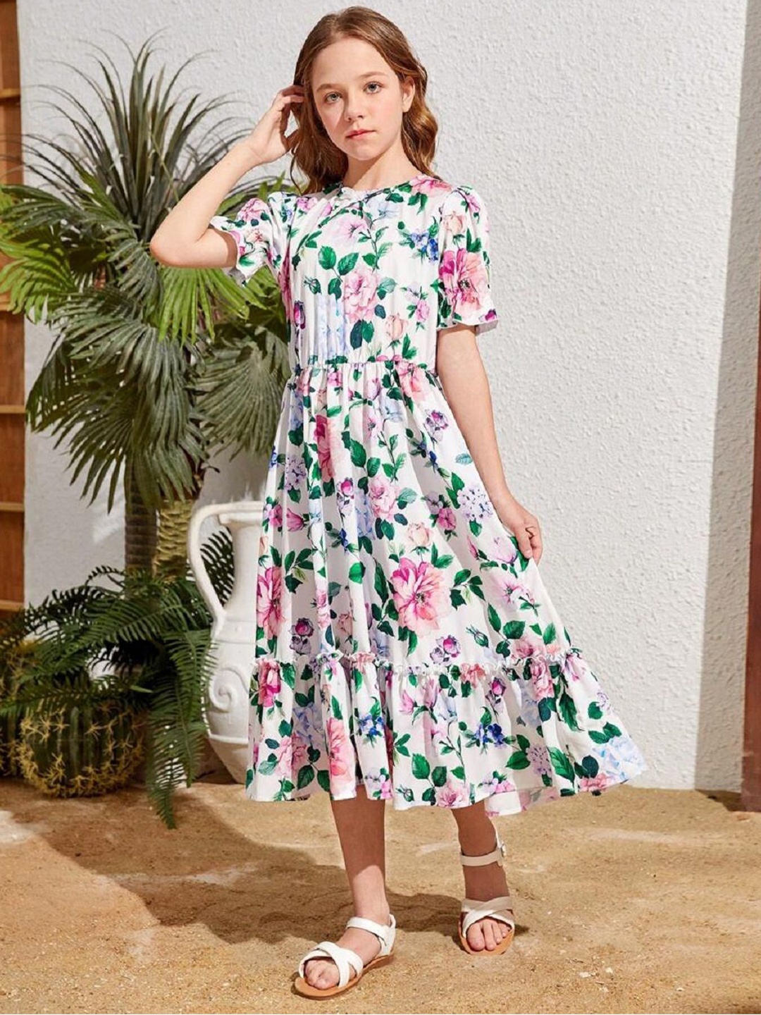 

BAESD Floral Print Fit & Flare Midi Dress, White