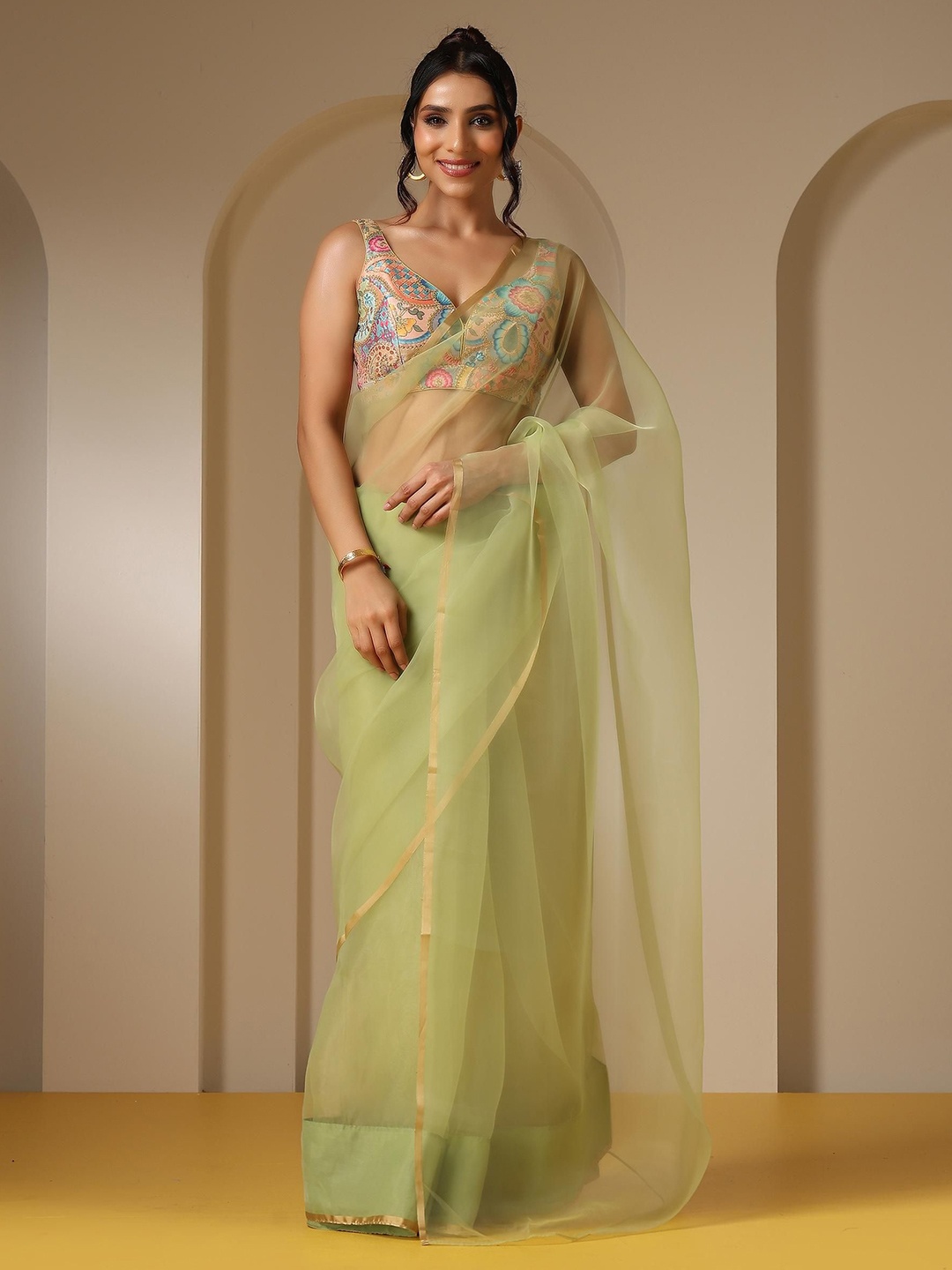 

Swtantra Zari Organza Saree, Green