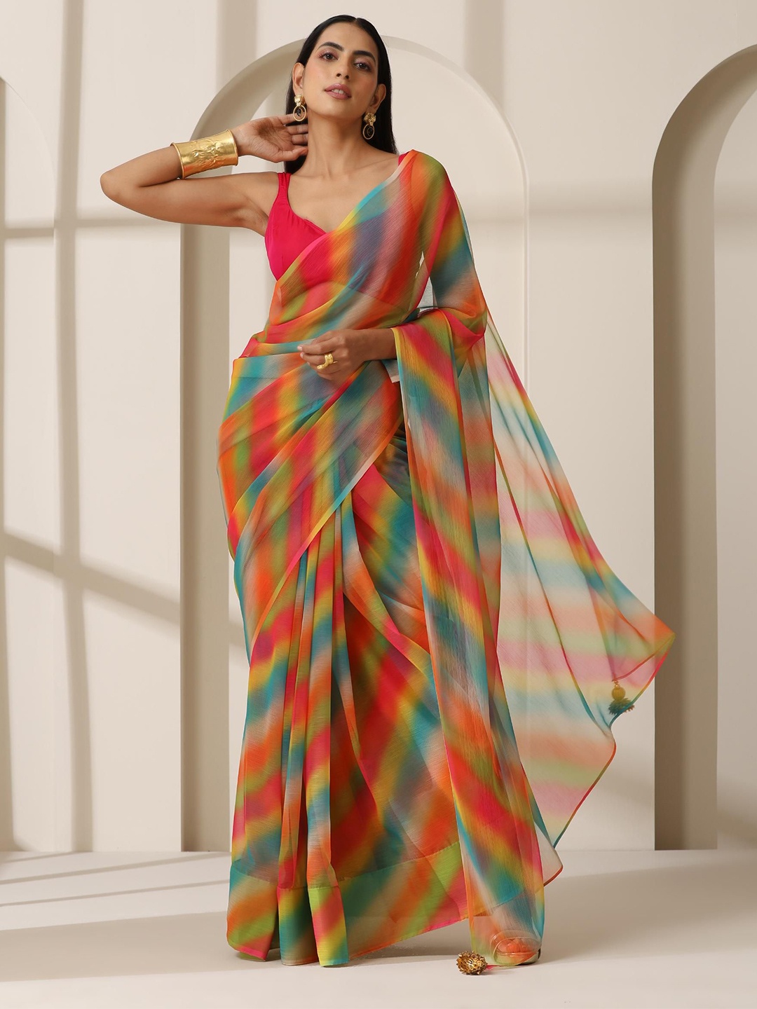 

Swtantra Striped Printed Saree, Multi