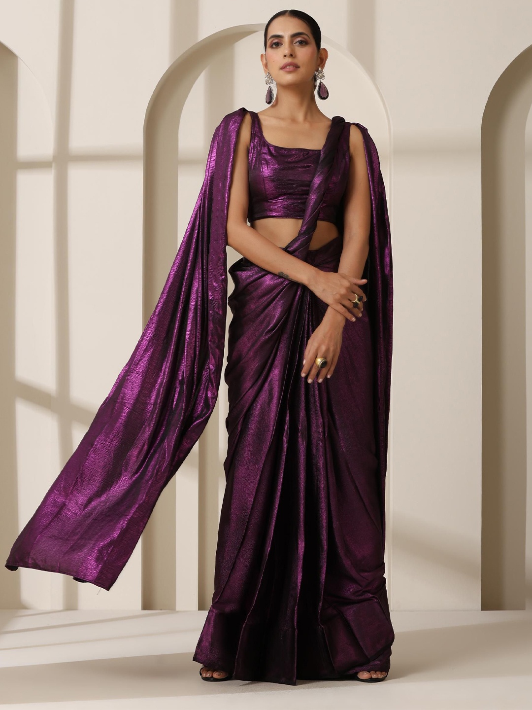 

Swtantra Satin Saree, Purple