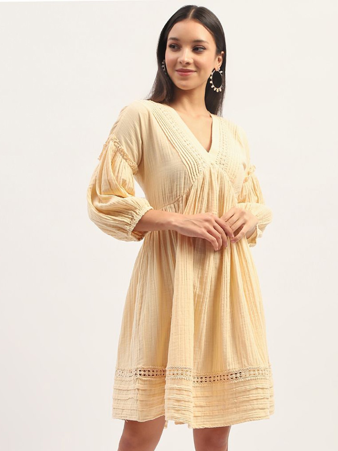 

Madame Puff Sleeve Fit & Flare Dress, Beige