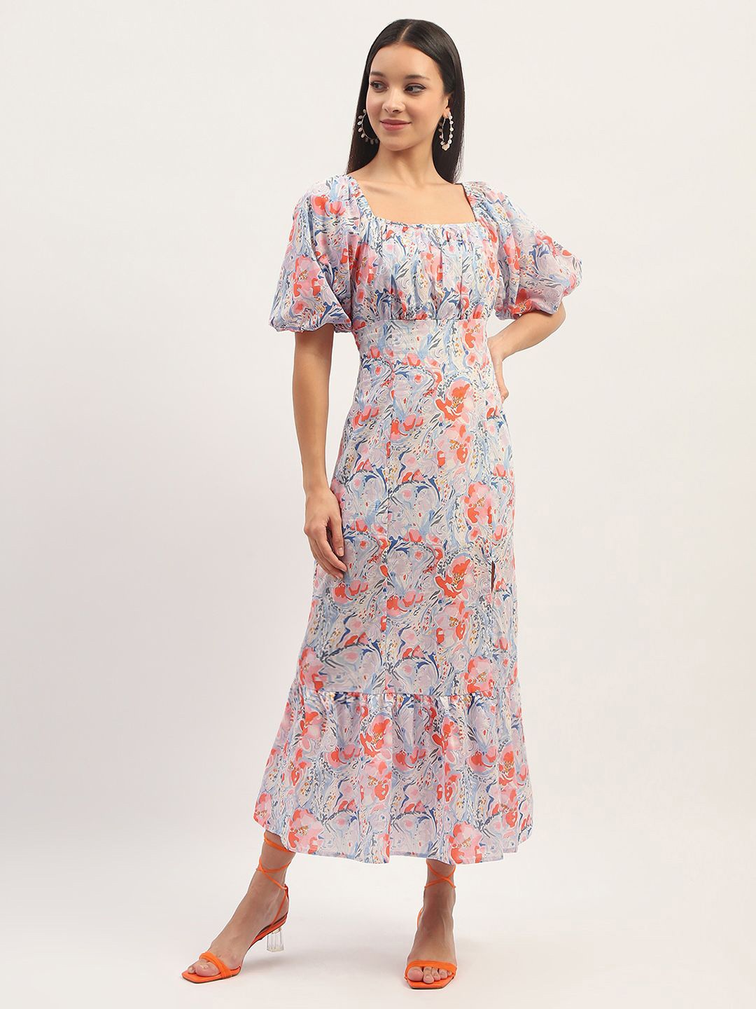 

Madame Floral Print Flared Sleeve Maxi Dress, Blue