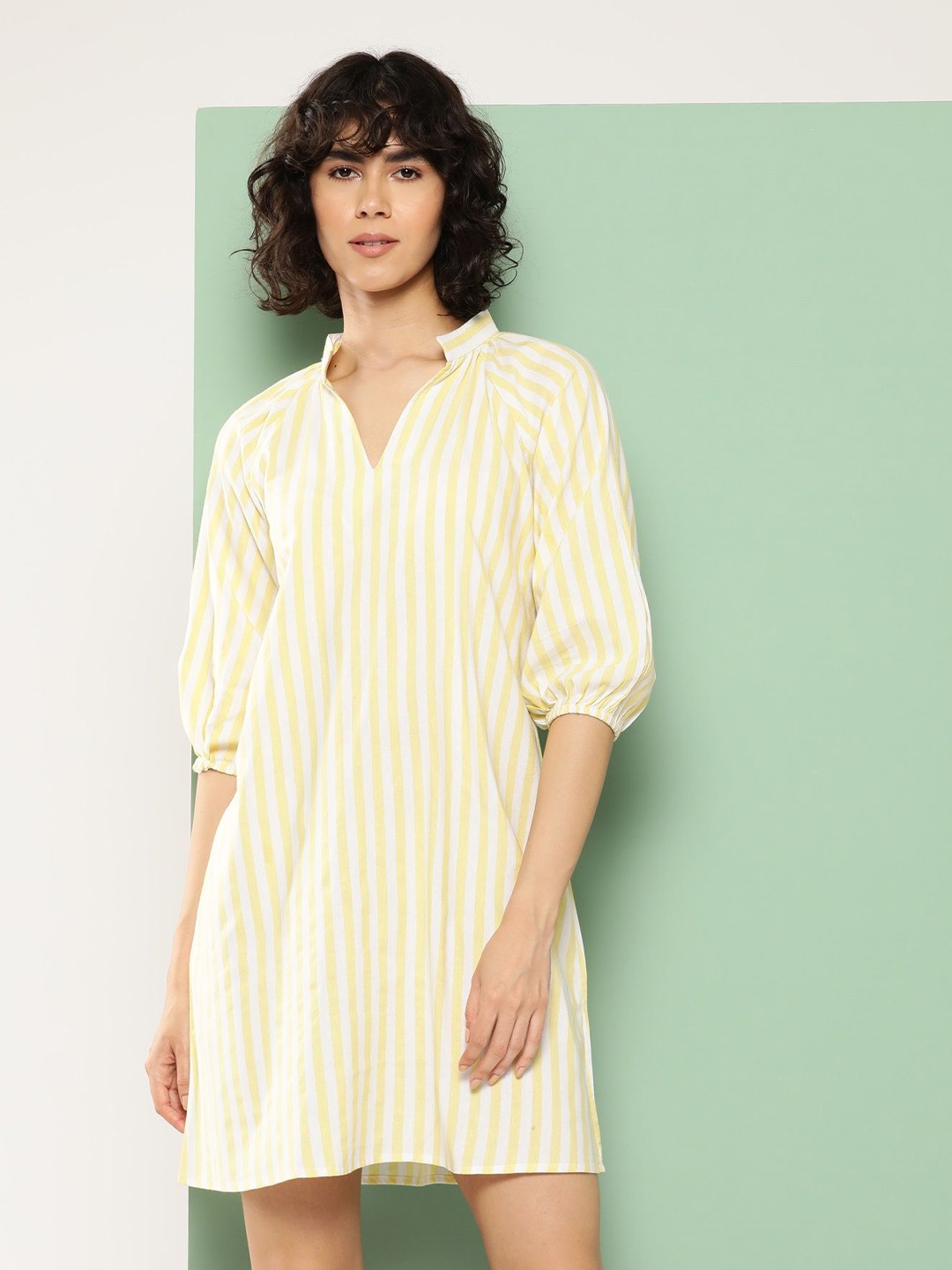 

The Roadster Lifestyle Co Striped Cotton A-Line Dresses, Yellow