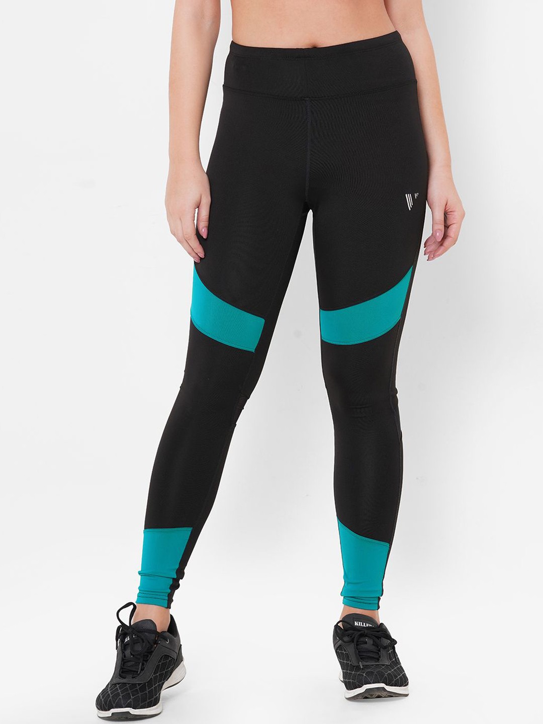 

VELOZ Women Colorblocked V-Flex Ankle Length Gym Tights, Black