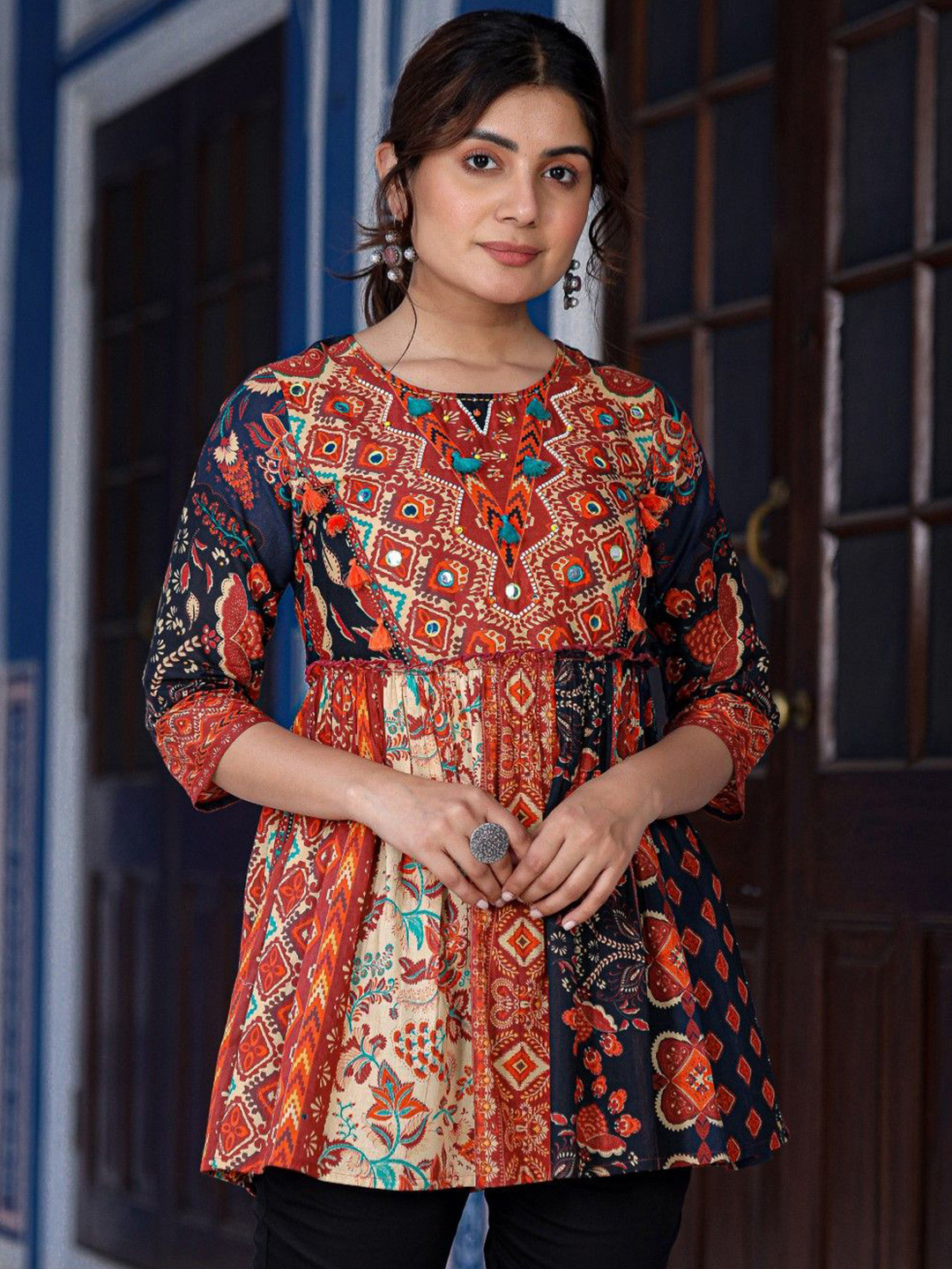 

Juniper Ethnic Printed Round Neck Tunic, Rust