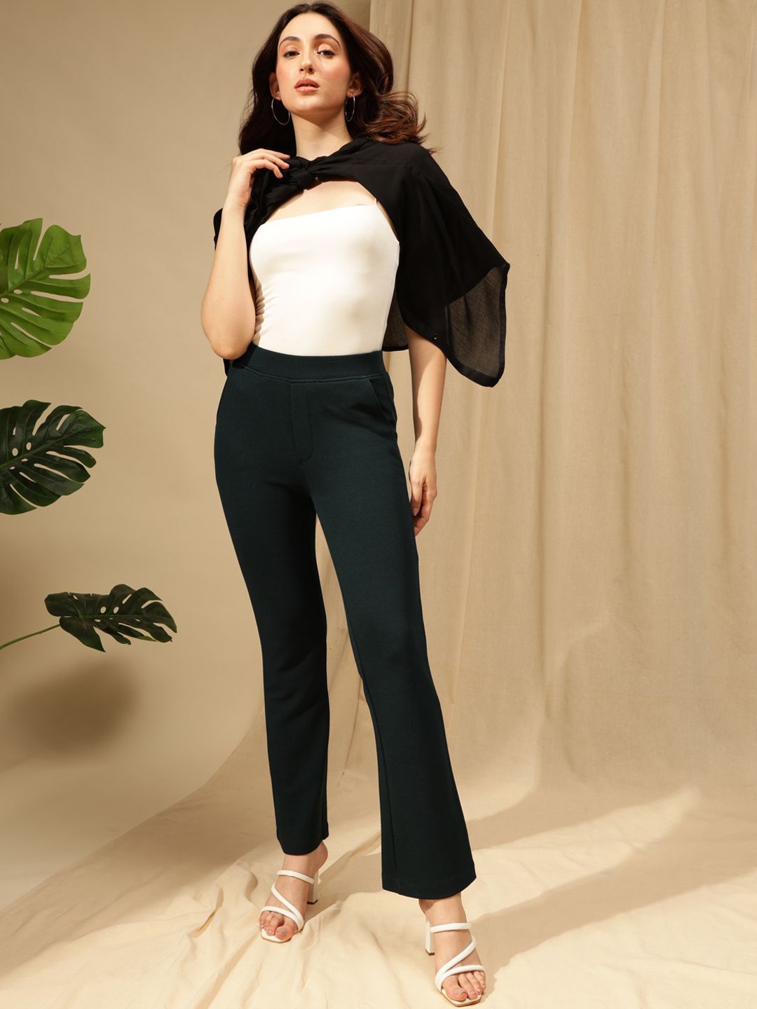 

Xpose Women Comfort Flared High-Rise Trousers, Green