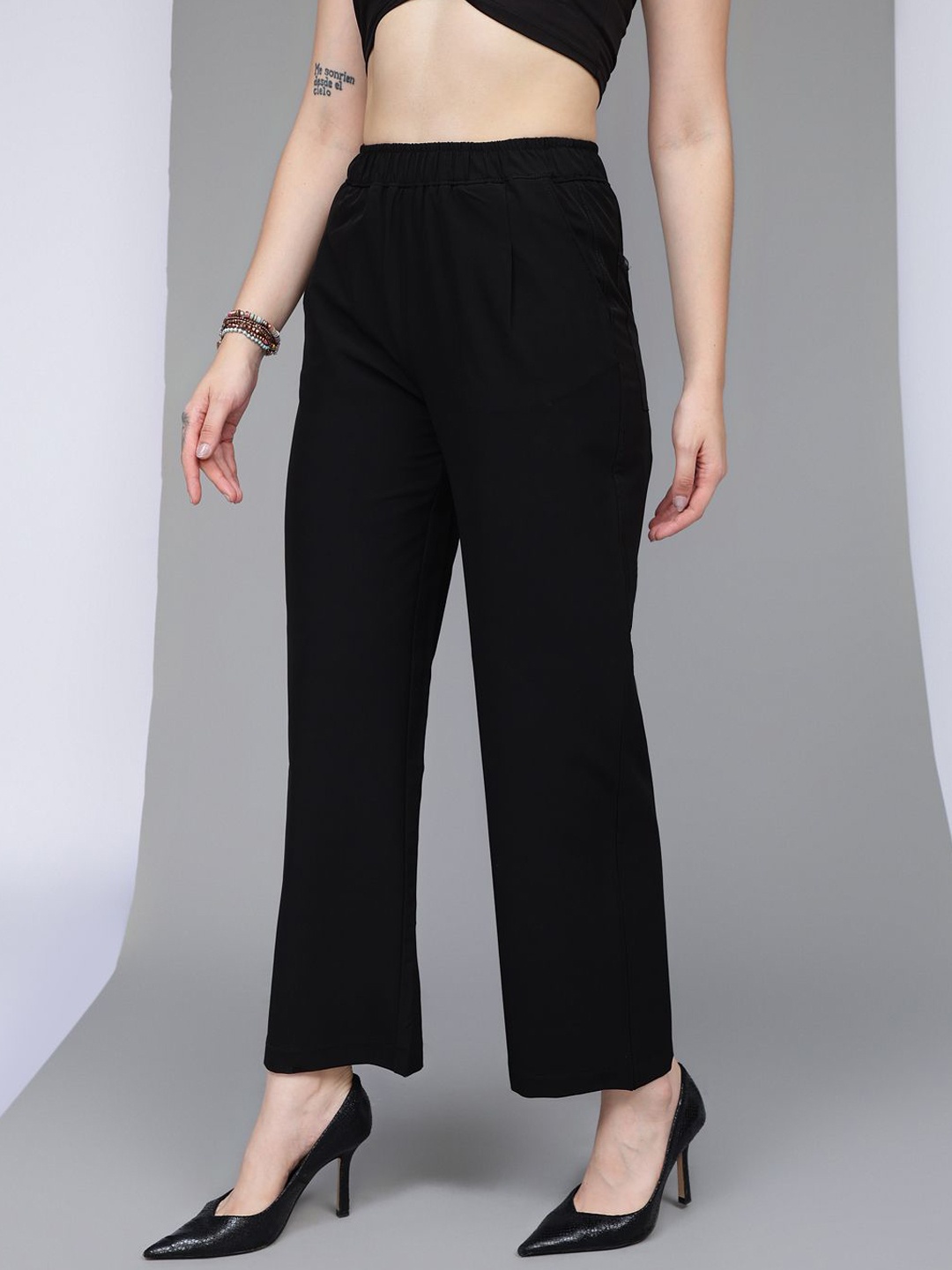 

Xpose Women High-Rise Loose Fit Comfort Trousers, Black