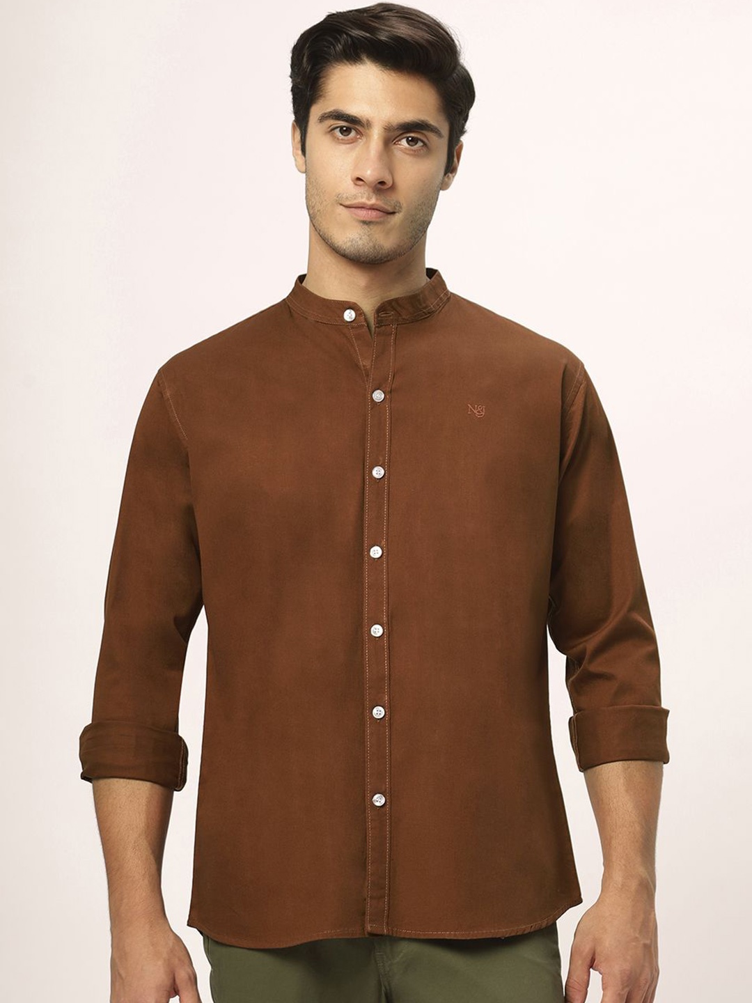 

N AND J Men Relaxed Opaque Casual Shirt, Brown