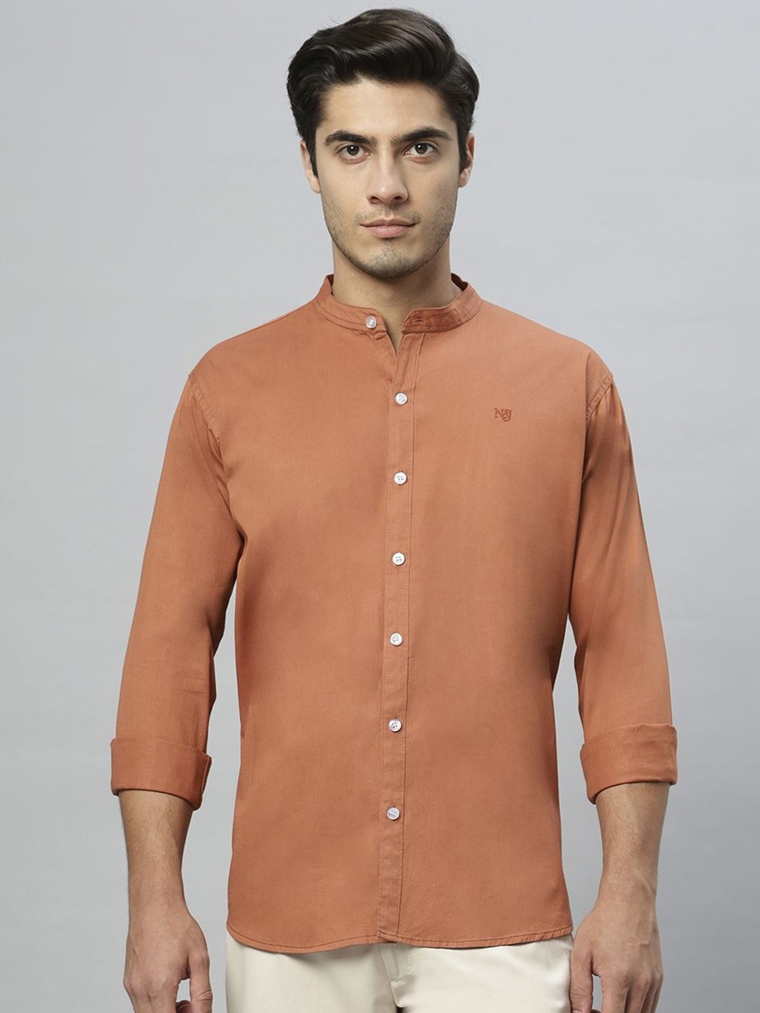 

N AND J Men Relaxed Opaque Casual Shirt, Rust