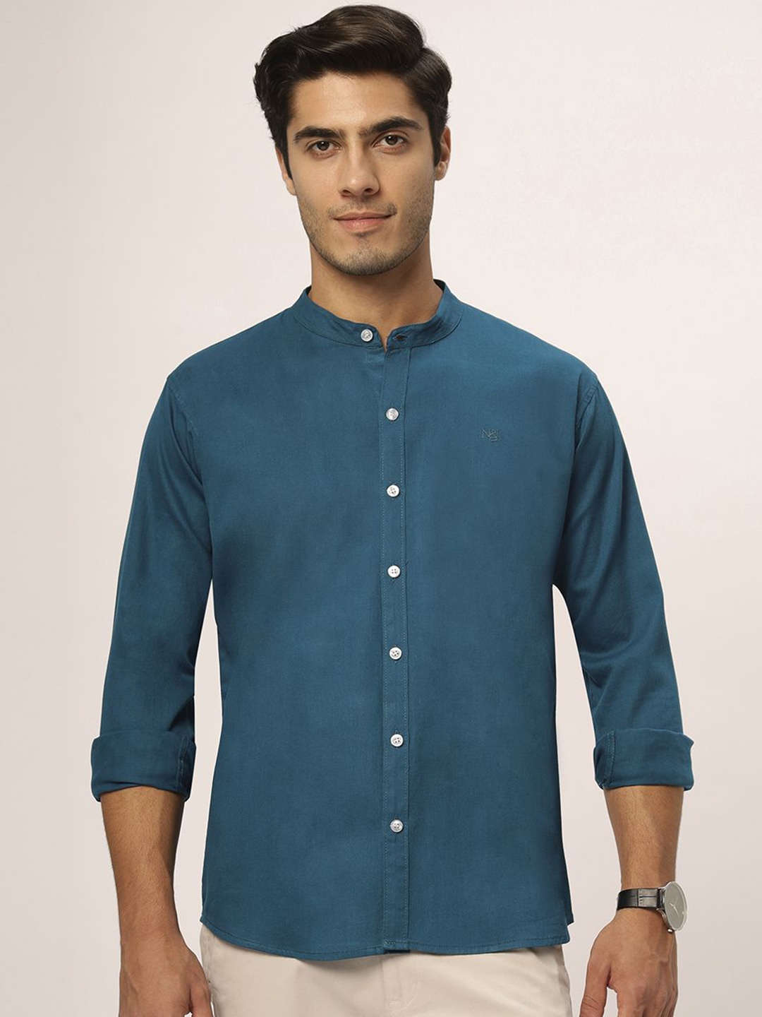 

N AND J Men Relaxed Opaque Casual Shirt, Blue