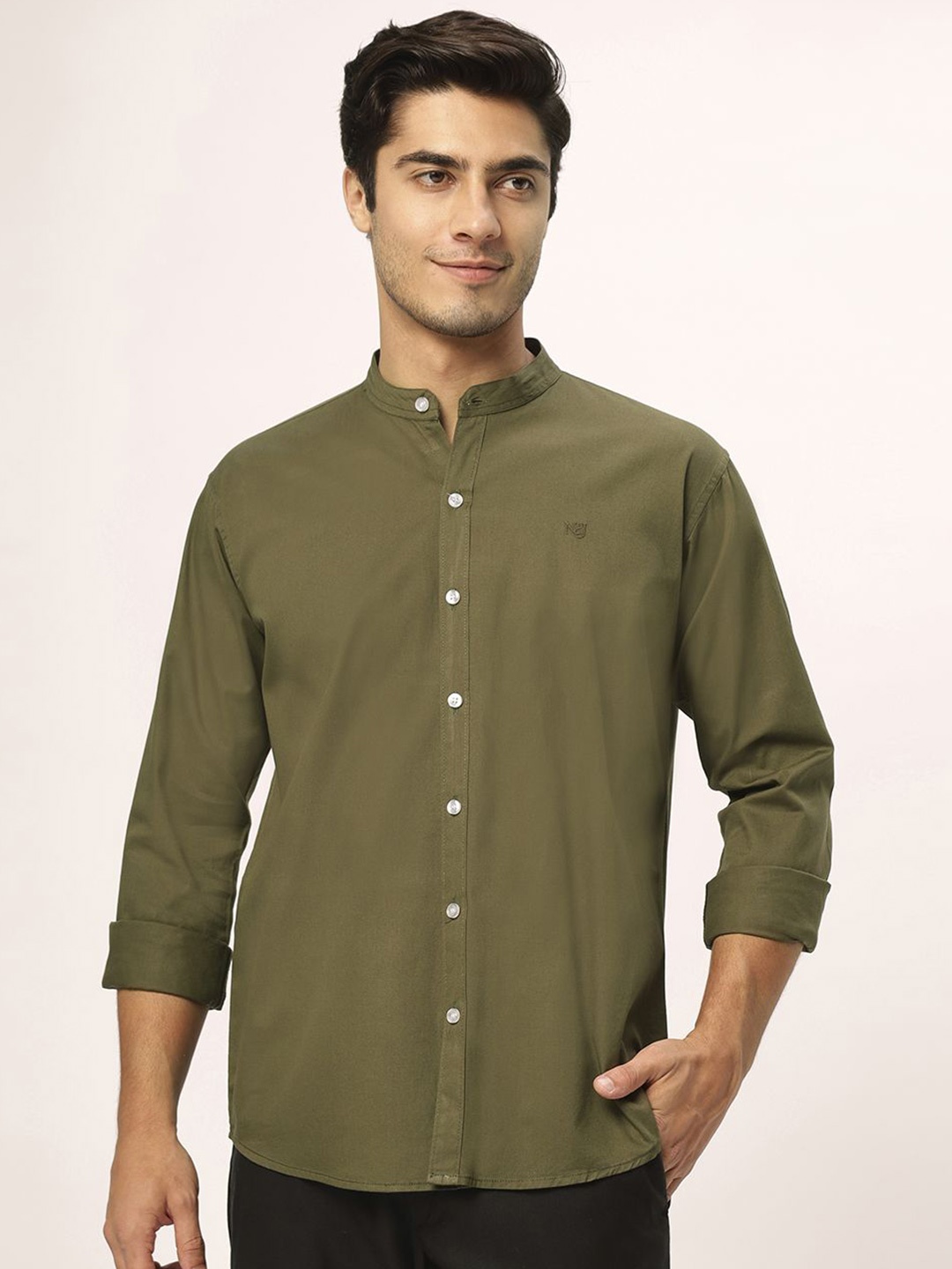 

N AND J Men Relaxed Opaque Casual Shirt, Green