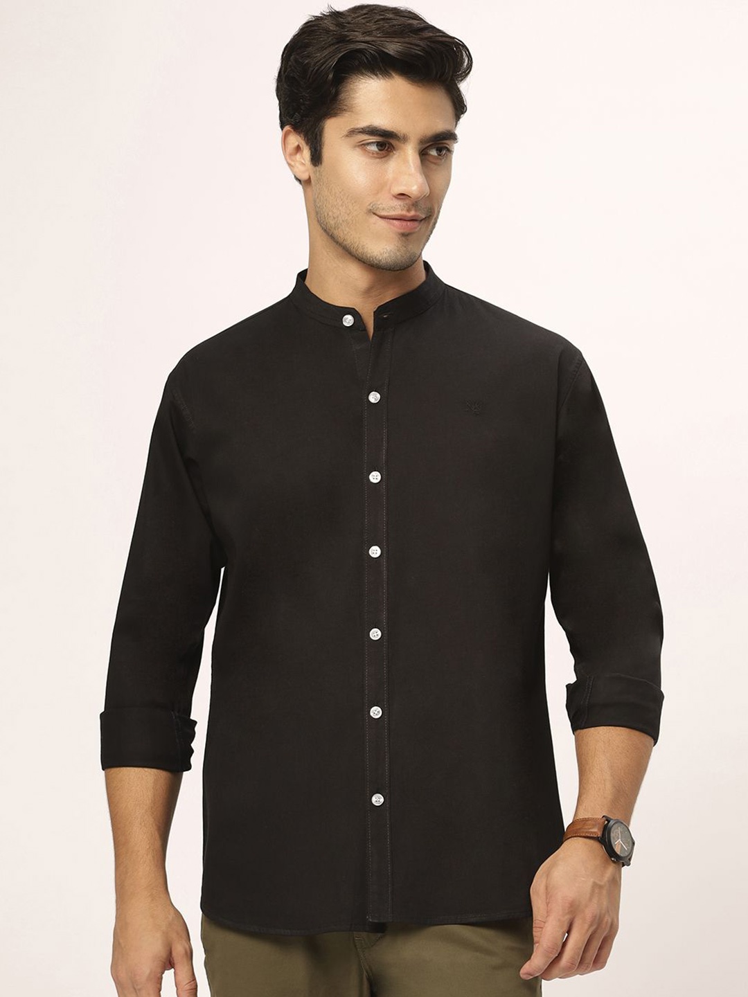 

N AND J Men Relaxed Opaque Casual Shirt, Black