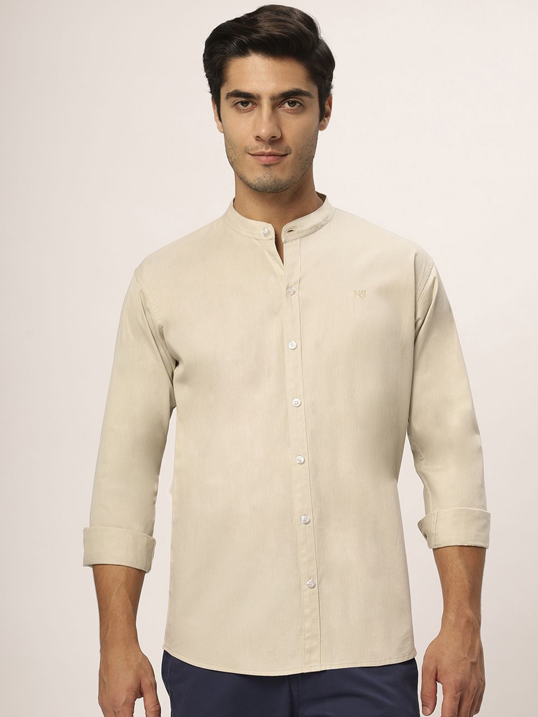 

N AND J Men Relaxed Opaque Casual Shirt, Beige