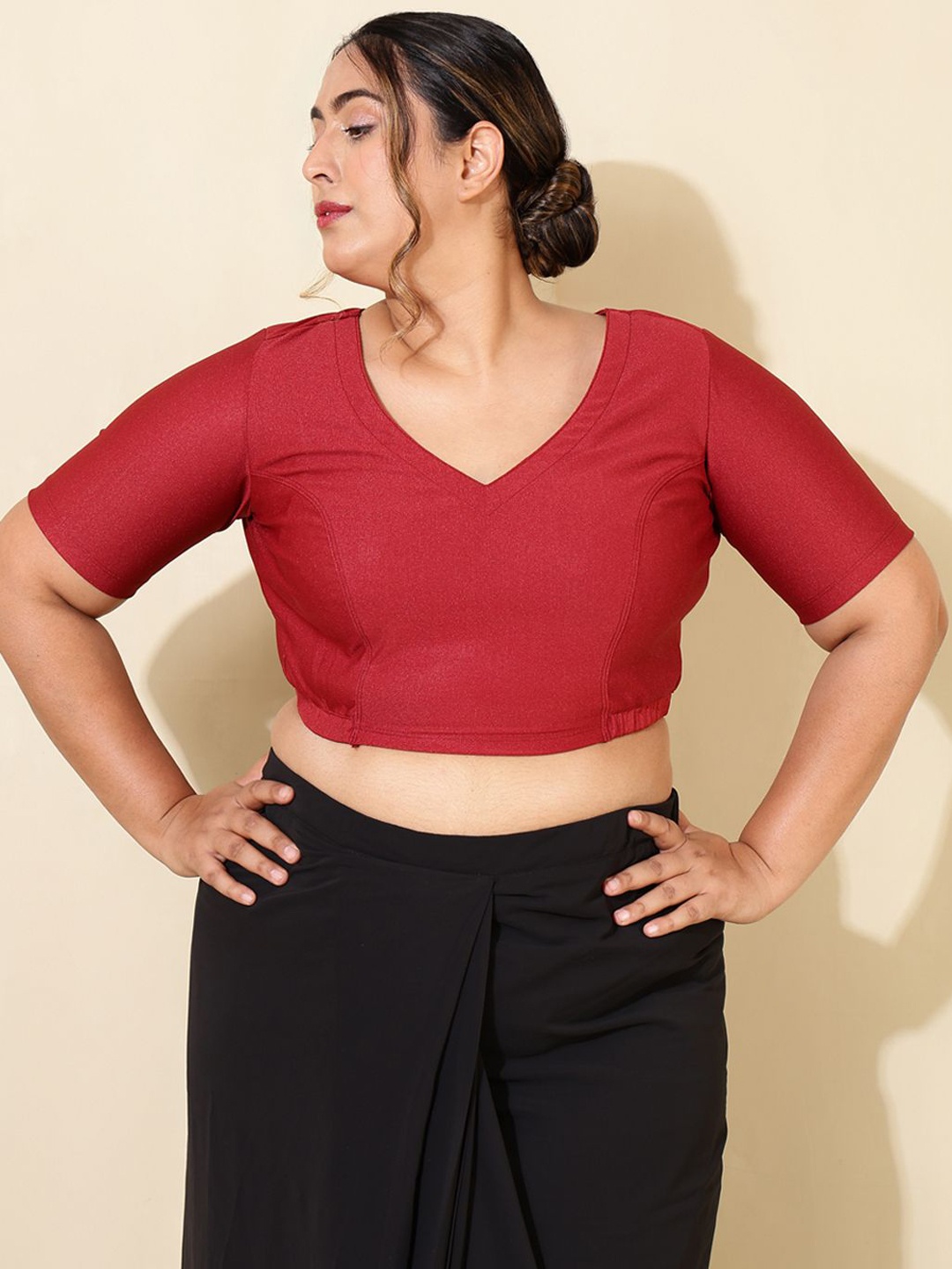 

Amydus Plus Size Shimmer Saree Blouse, Maroon