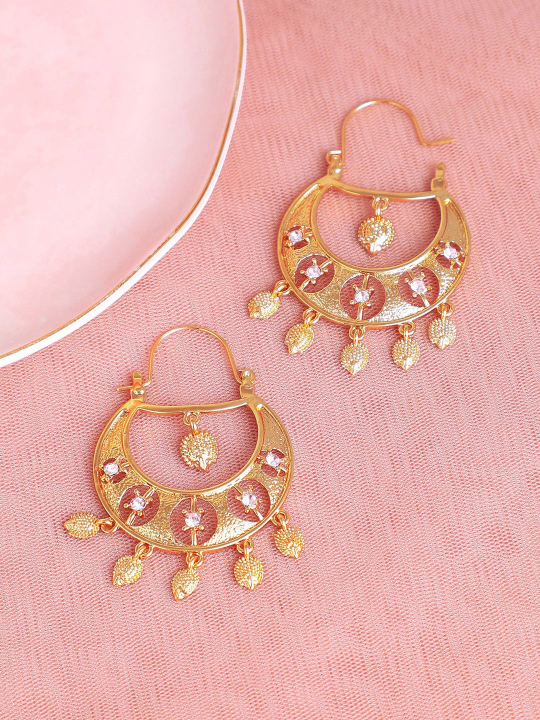 

SOHI Gold-Plated Alloy Artificial Stones Chandbalis Earrings