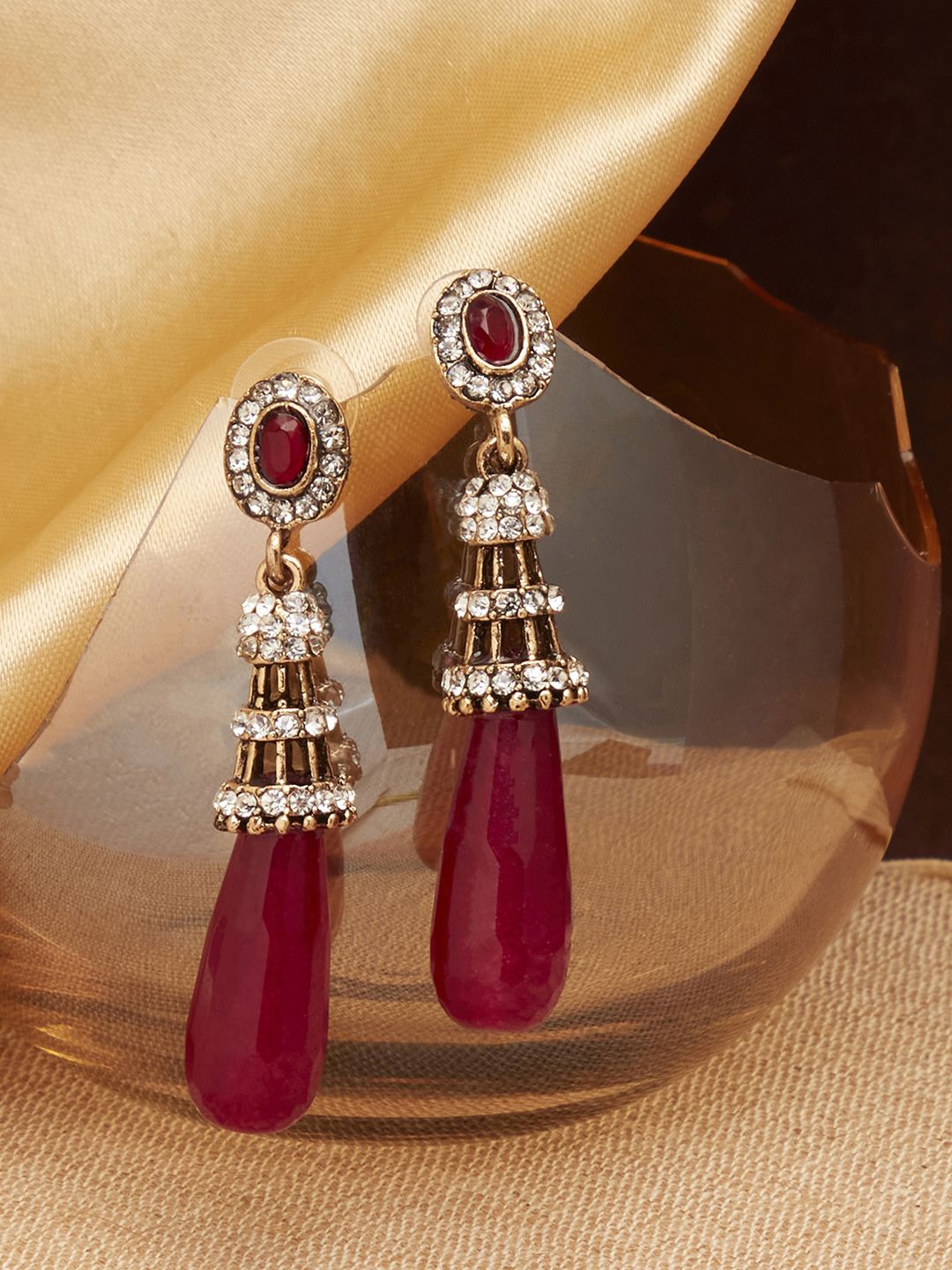 

SOHI Contemporary Jhumkas Earrings, Red