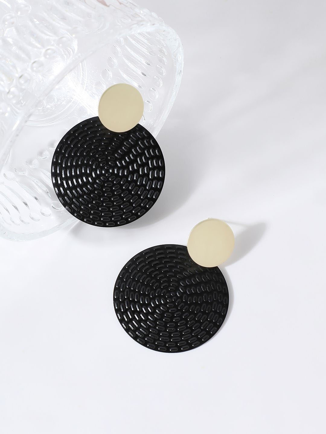 

SOHI Contemporary Studs Black and Gold Women Earrings