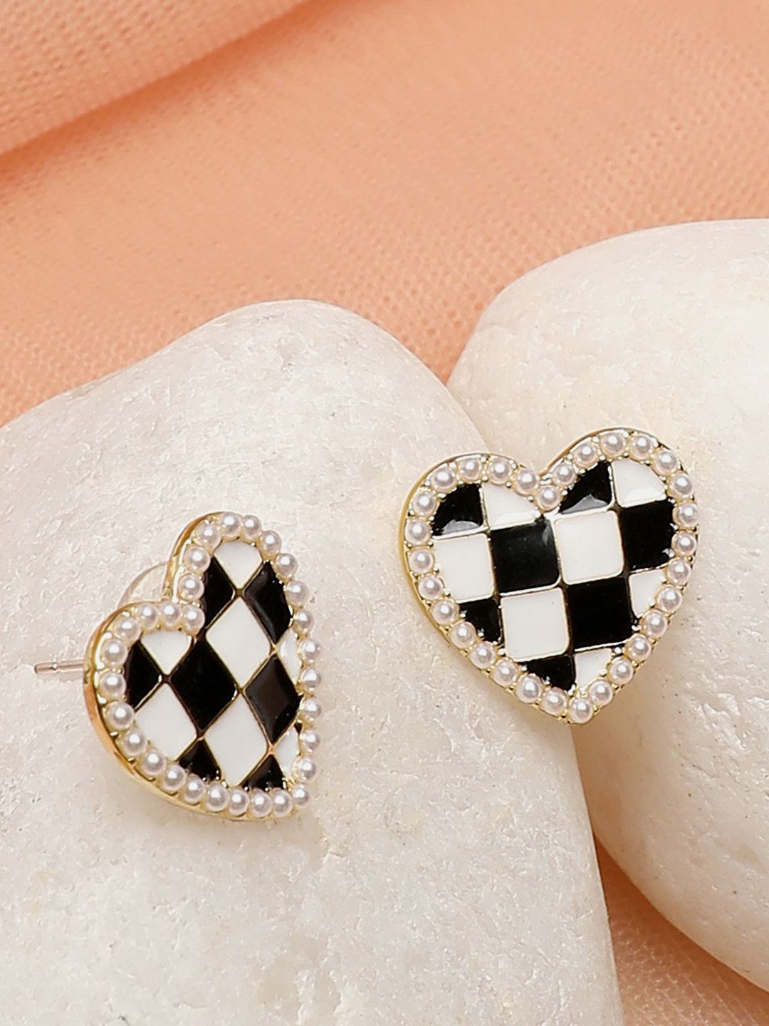 

SOHI Gold-Plated Stones Studded Heart Shaped Studs Earrings