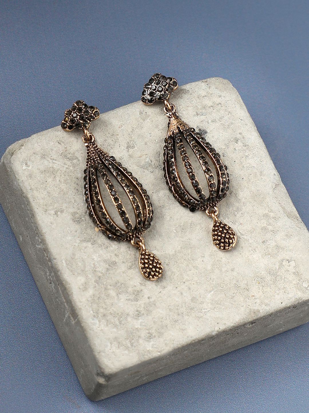 

SOHI Gold-Plated Stones Studded Contemporary Lined Balloon Drop Earrings
