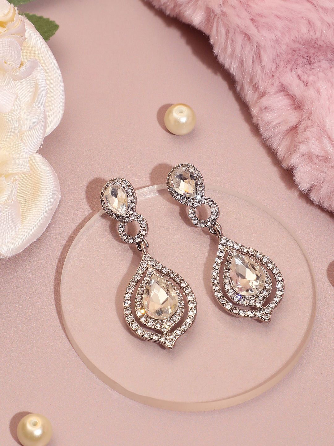 

SOHI Artificial Stones Silver Plated Drop Earrings