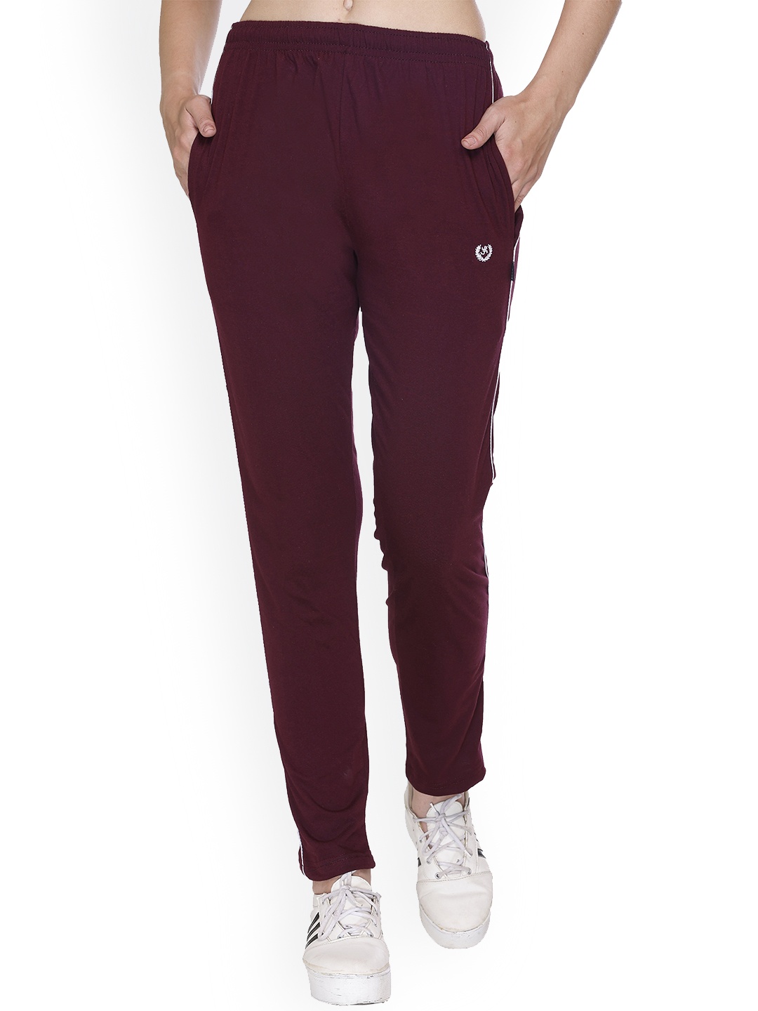 Colors and Blends Women Cotton Track Pants, Maroon