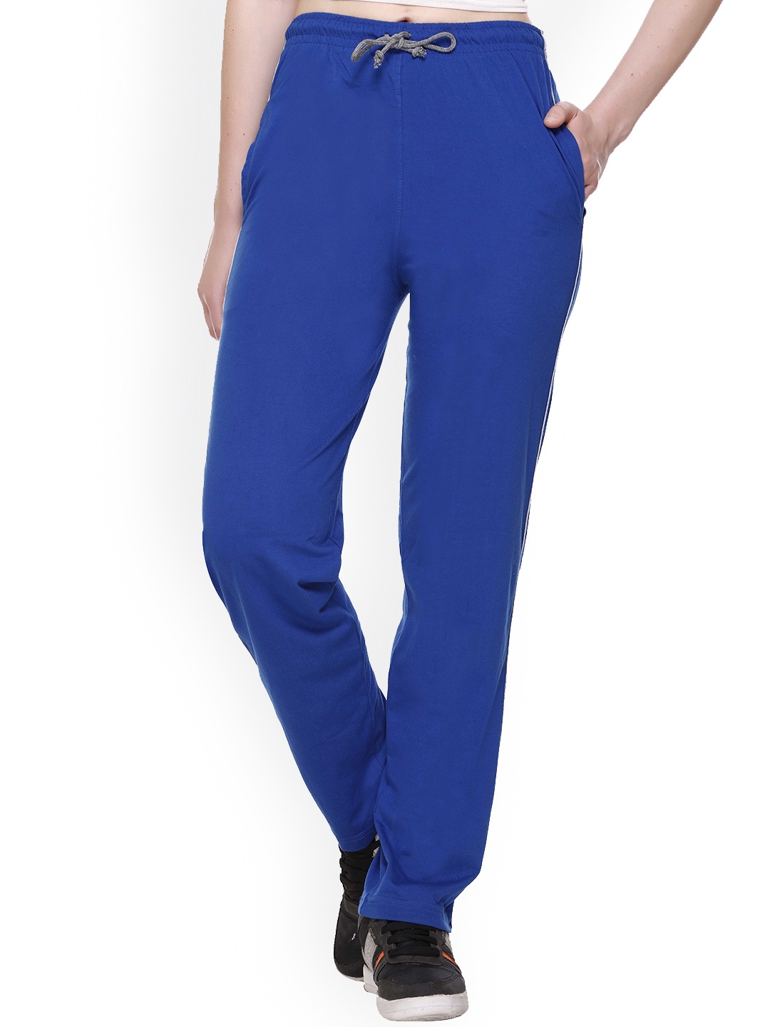 

Colors and Blends Women Cotton Mid-Rise Track Pants, Blue