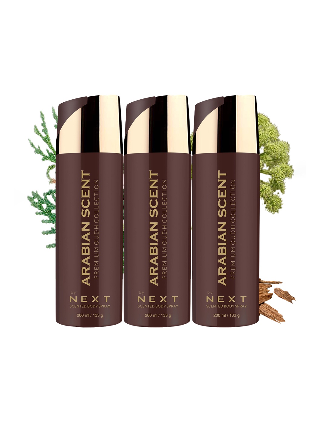

NEXT CARE Set Of 3 Arabian Scent Premium Oudh Body Spray- 200 ml Each, Maroon