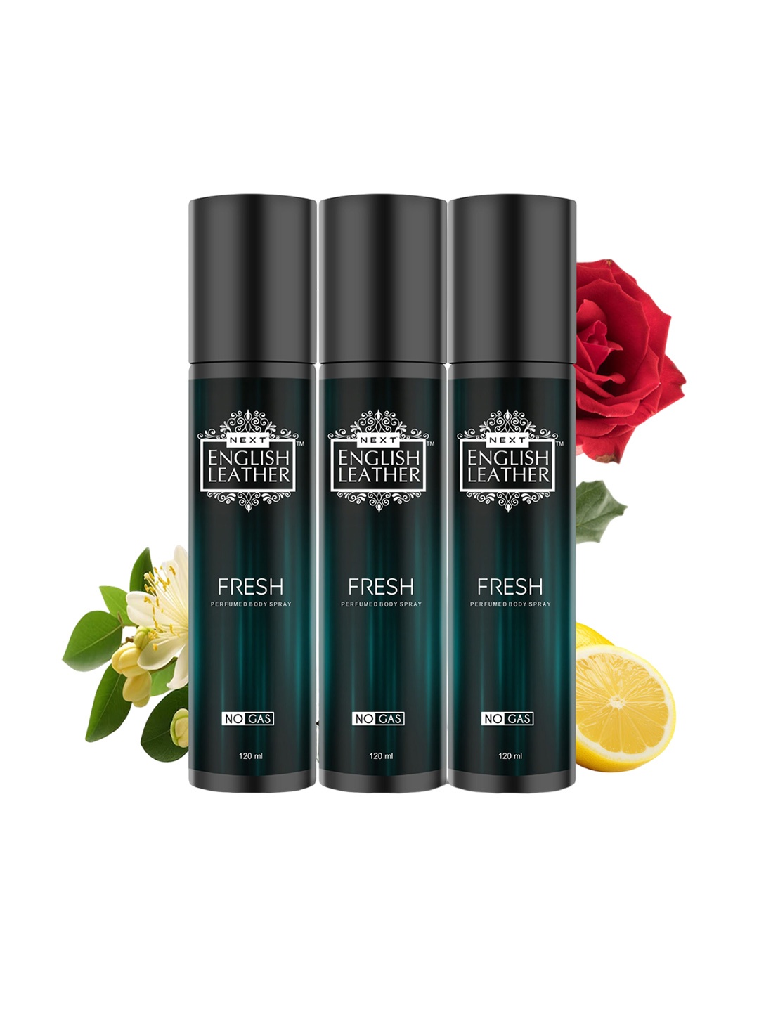 

NEXT CARE English Leather Set Of 3 Fresh Perfumed Body Spray Deodorant - 120ml Each, Black