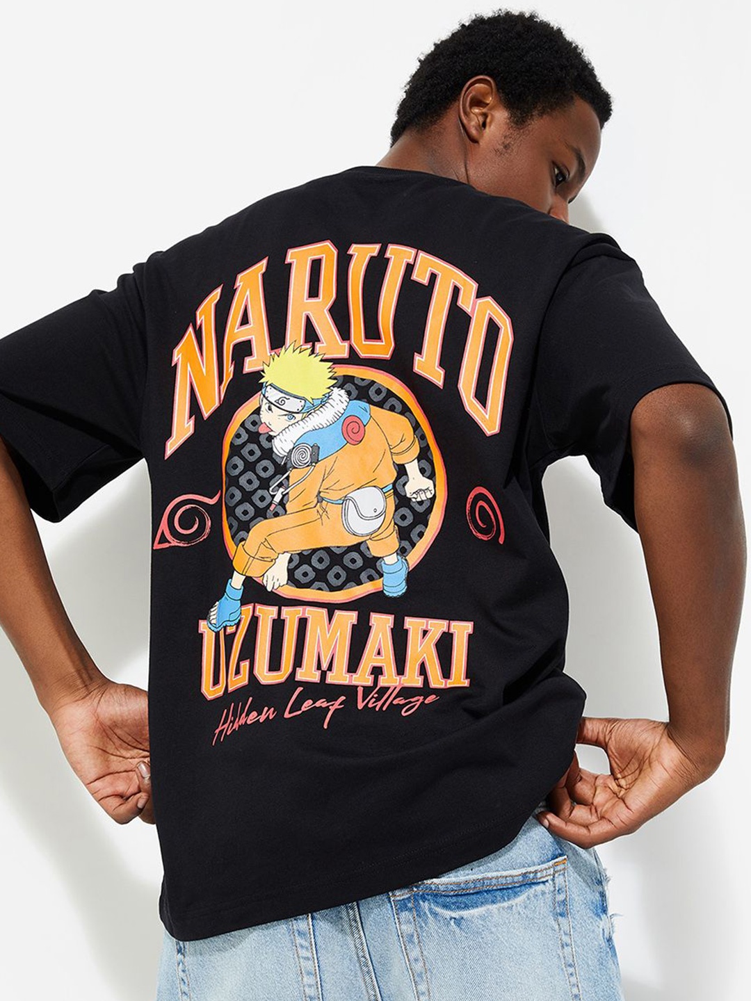 

max URB_N Men Oversized Naruto Back Print T-shirt, Black