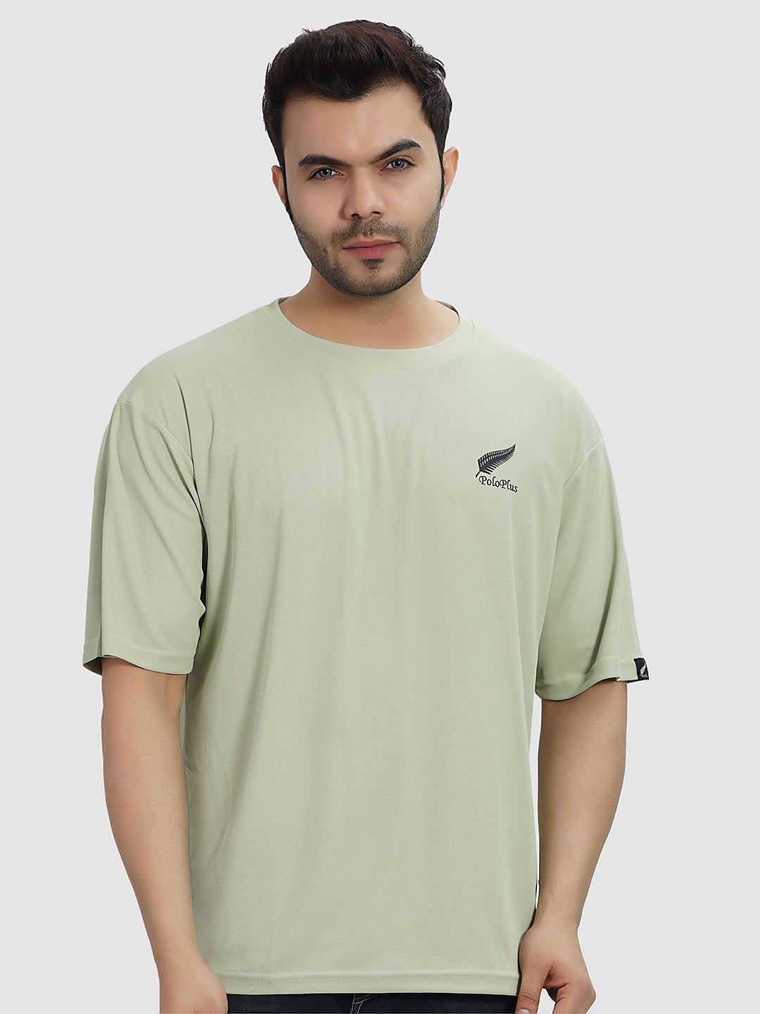 

Polo Plus Men Coolmax Embroidered Solid Oversized Drop Shoulder T-shirt, Green