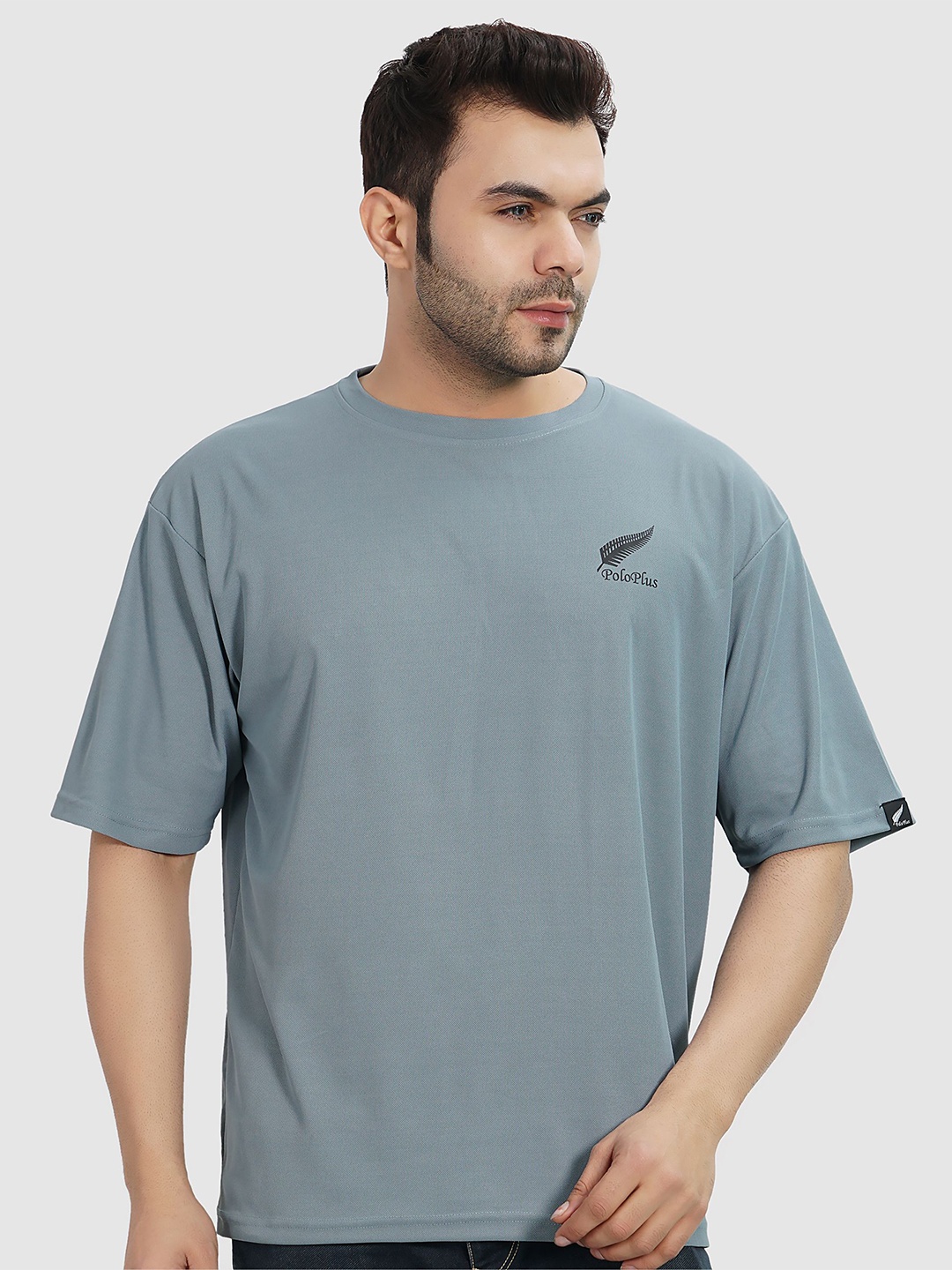 

Polo Plus Men Coolmax Embroidered Solid Oversized Drop Shoulder T-shirt, Teal