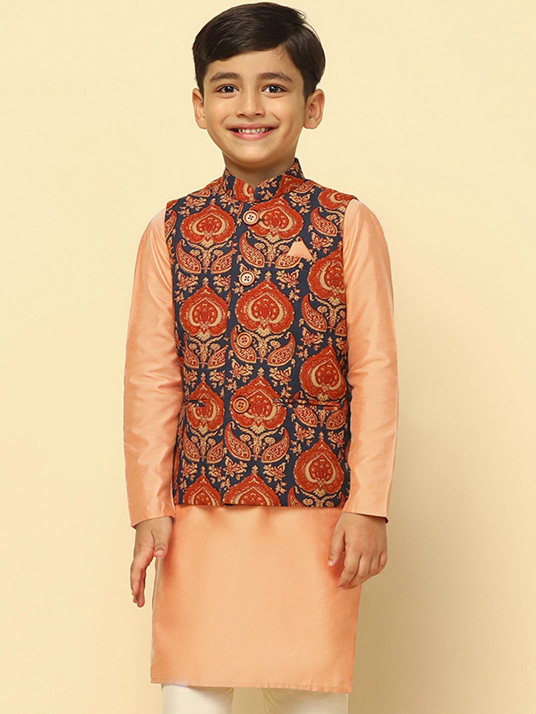 

KISAH Boys Printed Nehru Jackets, Navy blue