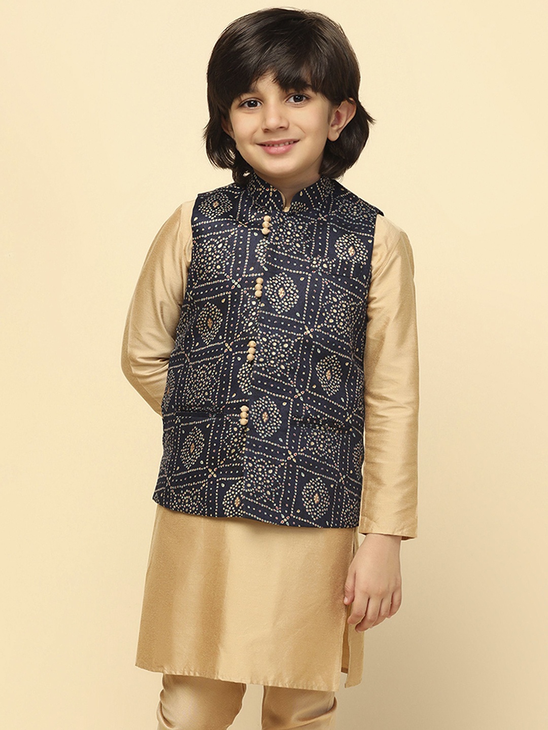 

KISAH Boys Printed Nehru Jackets, Navy blue