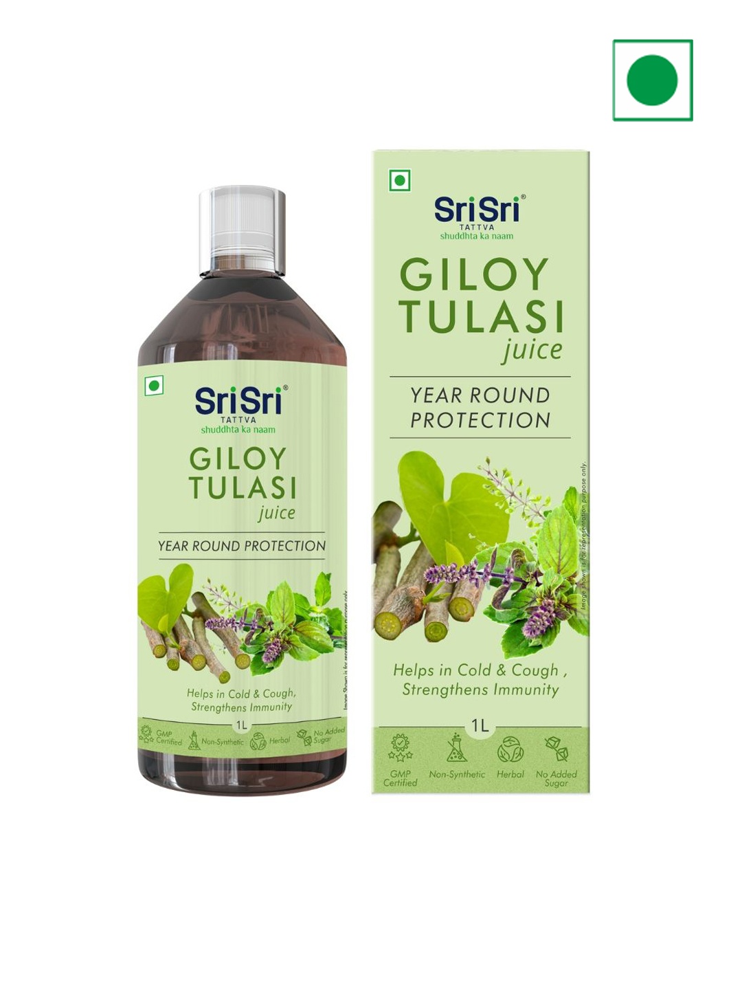 

Sri Sri Tattva Giloy Tulasi Juice for Cold & Cough - 1 L, Green