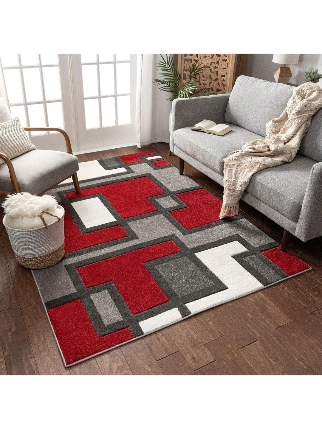 

IMRA CARPET Maroon Geometric Woollen Carpet