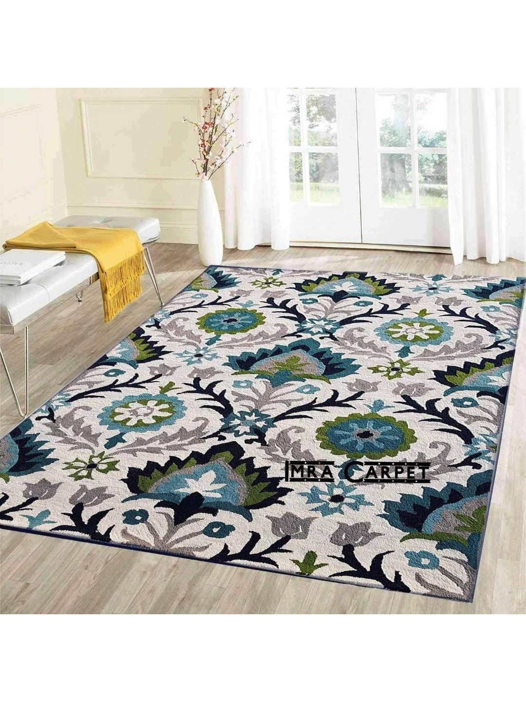 

IMRA CARPET Grey Ethnic Motifs Woollen Carpet