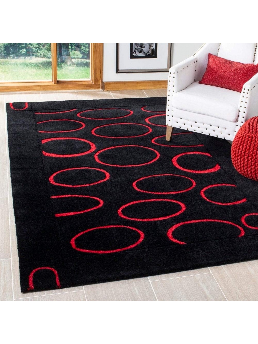 

IMRA CARPET Black Geometric Handmade Woollen Carpet