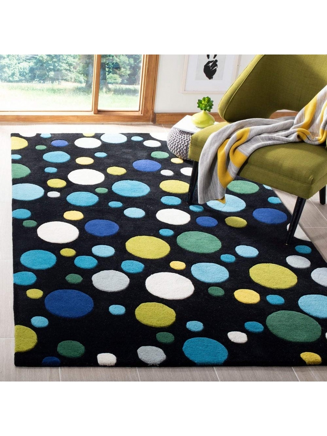 IMRA CARPET Black Geometric Woollen Carpet